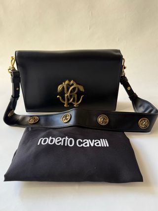 Bolso Roberto Cavalli Serpiente Negro Dorado