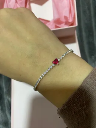 Pulsera Pandora Corazón Rojo y Plata