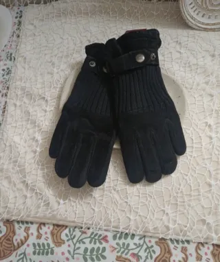 Guantes Piel y Lana Negros Talla M