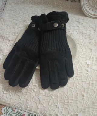 Guantes Piel y Lana Negros Talla M