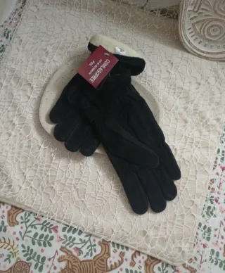 Guantes Piel y Lana Negros Talla M