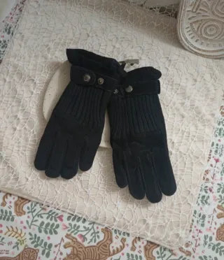 Guantes Piel y Lana Negros Talla M