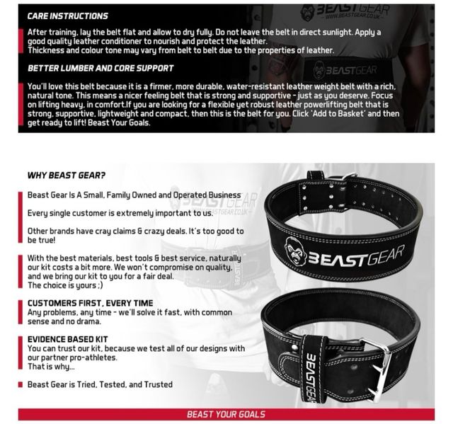 Cinturón Beast Gear Halterofilia Lumbar