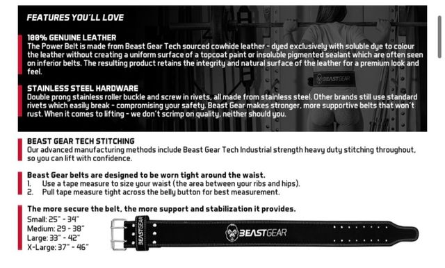 Cinturón Beast Gear Halterofilia Lumbar