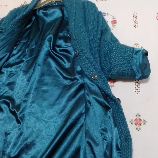 Abrigo lana punto artesanal forrado