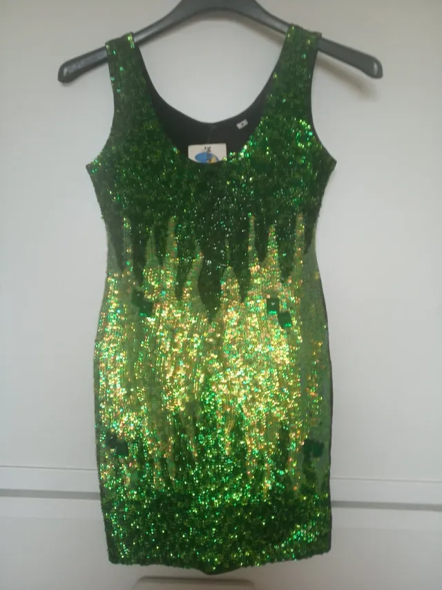 Vestido fiesta lentejuelas verde y dorado