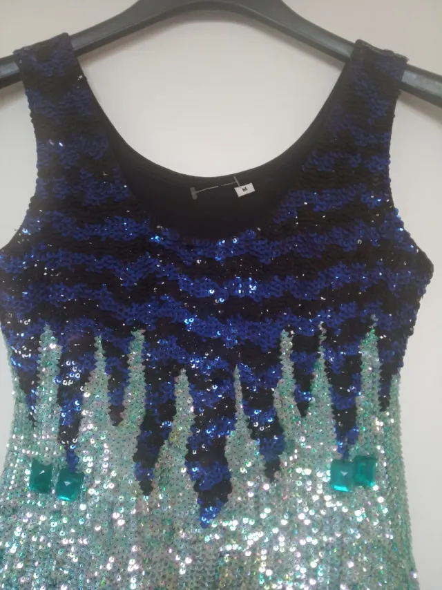 Vestido fiesta lentejuelas azul y verde