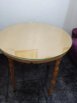 Mesa redonda extensible madera y cristal