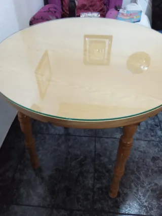 Mesa redonda extensible madera y cristal