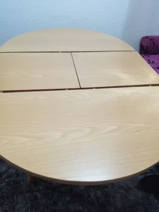 Mesa redonda extensible madera y cristal