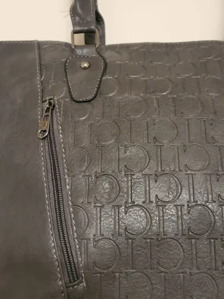 Borsa similpelle grigia con logo