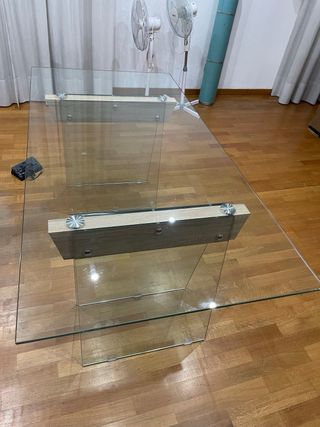 Tavolo scrivania in vetro e legno