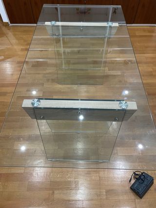 Tavolo scrivania in vetro e legno