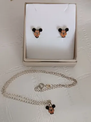 Pendientes, Cadena y Colgante de Plata Disney