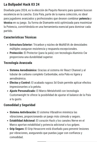 Pala Pádel Bullpadel Hack 03 2024