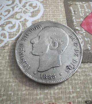 PLATA 5 pesetas 1885 Moneda Alfonso XIII