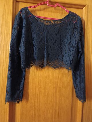Blusa encaje azul manga larga crop top