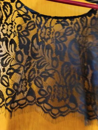 Blusa encaje azul manga larga crop top