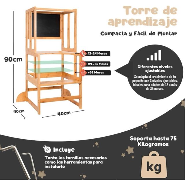 Torre de aprendizaje infantil madera
