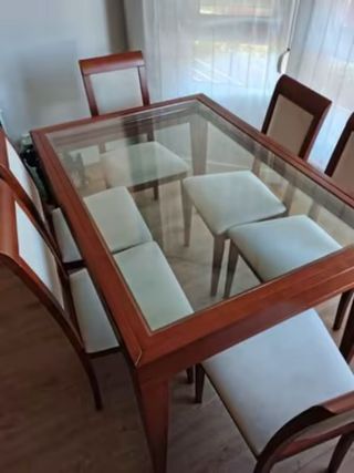 Mesa comedor extensible madera y cristal