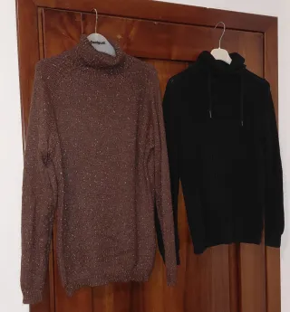 2 Maglioni Collo Alto Marrone e Nero