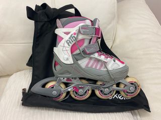 Patines niña Oxelo con funda blancos rosa y gris
