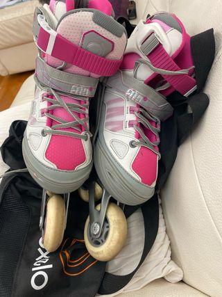 Patines niña Oxelo con funda blancos rosa y gris