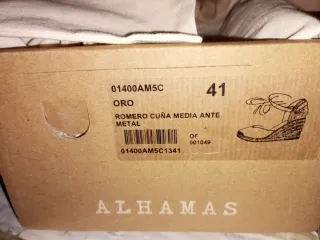 Alpargatas Romero Cuña Baja Ante Metal Oro