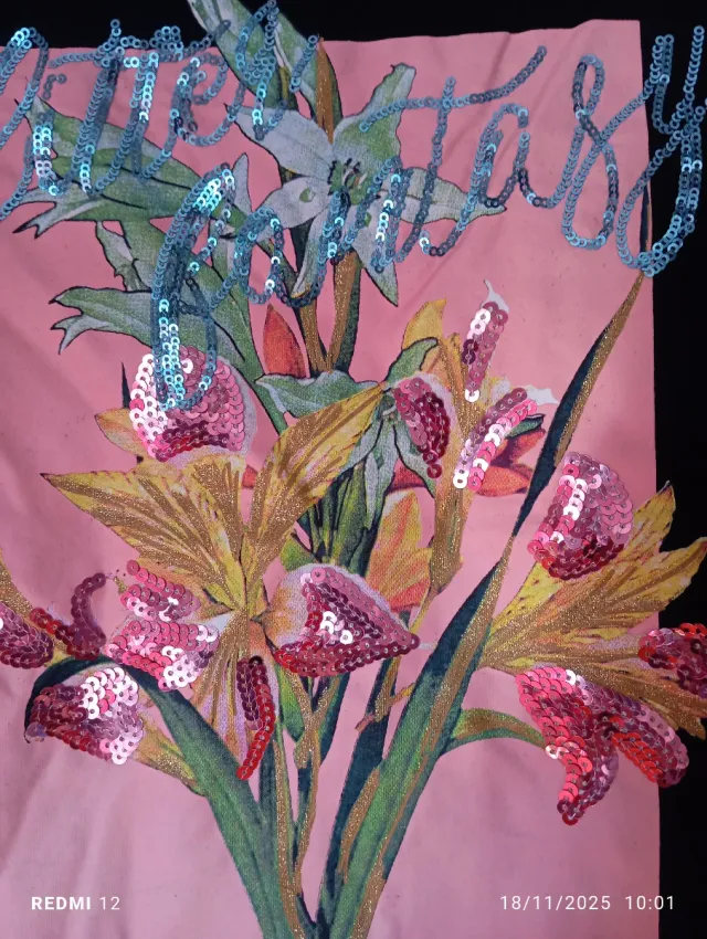 Camiseta encuentro XXL Flores Lentejuelas