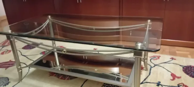 Mesa de centro cristal y metal