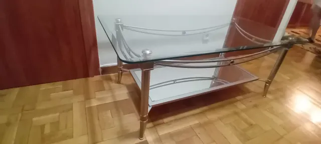Mesa de centro cristal y metal