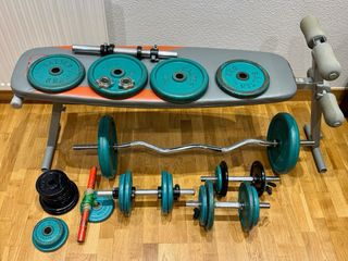 Kit Pesas Gimnasio Salter Mancuernas y Barra Z