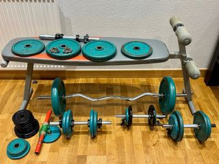 Kit Pesas Gimnasio Salter Mancuernas y Barra Z