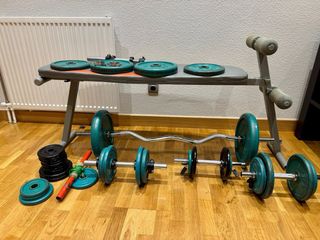 Kit Pesas Gimnasio Salter Mancuernas y Barra Z
