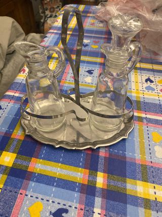 Set Oliera Vintage Vetro e Metallo