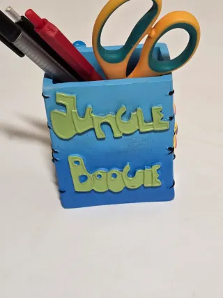 Porta canetas azul com elefante