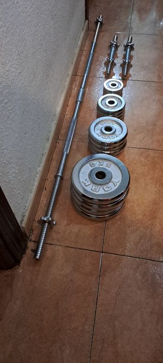 KIT PESAS BARRA 50KG LARGA MANCUERNAS