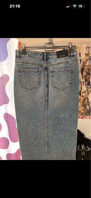 Falda vaquera azul Talla 38, Top y bolso a juego