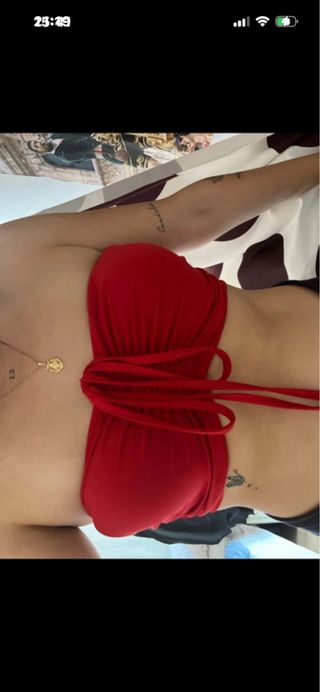 Falda vaquera azul Talla 38, Top y bolso a juego