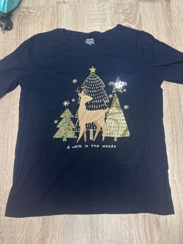 Camiseta Kiabi Navidad Ciervo y Árboles Talla S