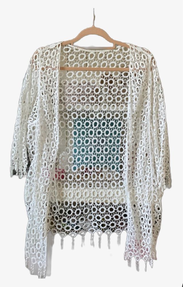 Kimono de crochet blanco, talla única