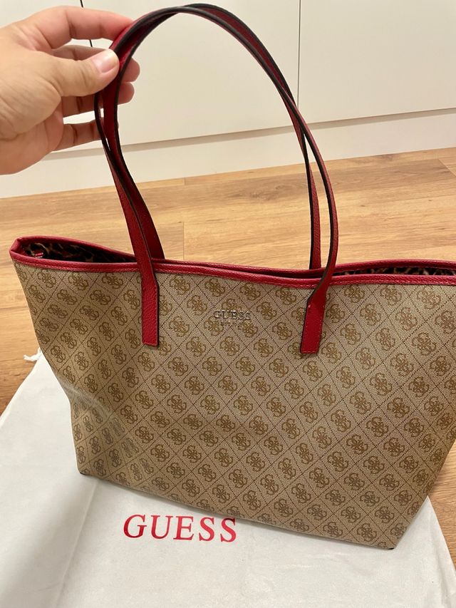 Bolso Tote Guess Marrón y Rojo Nuevo