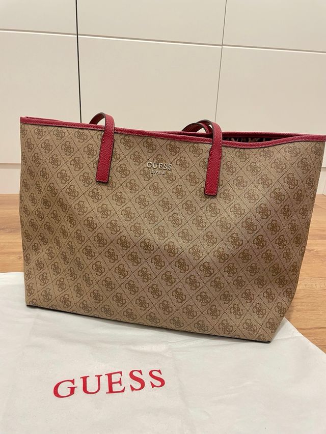 Bolso Tote Guess Marrón y Rojo Nuevo