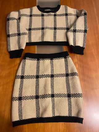 Conjunto Falda y Jersey Cuadros Beige/Negro