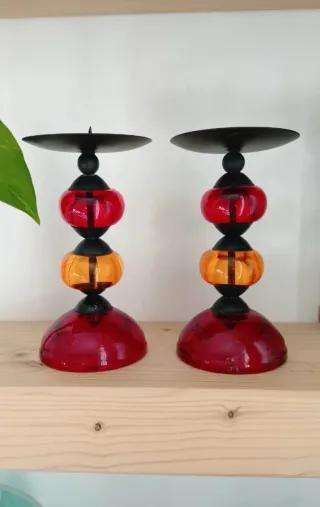 Coppia Candelabri Vetro e Metallo