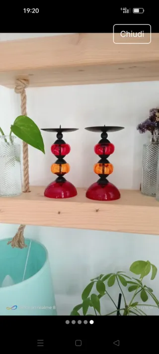 Coppia Candelabri Vetro e Metallo