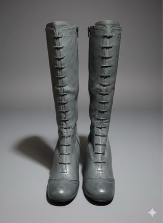 Stivali alti in pelle grigio salvia con tacco