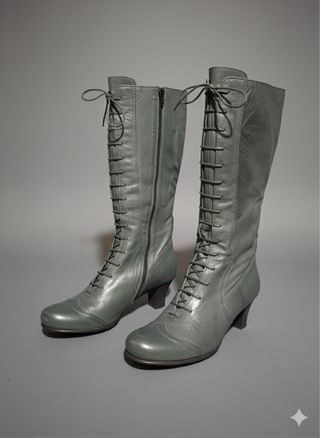 Stivali alti in pelle grigio salvia con tacco