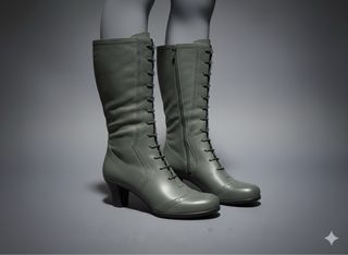 Stivali alti in pelle grigio salvia con tacco