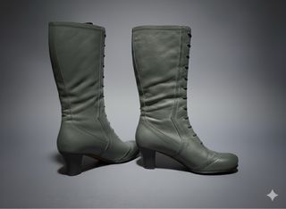 Stivali alti in pelle grigio salvia con tacco